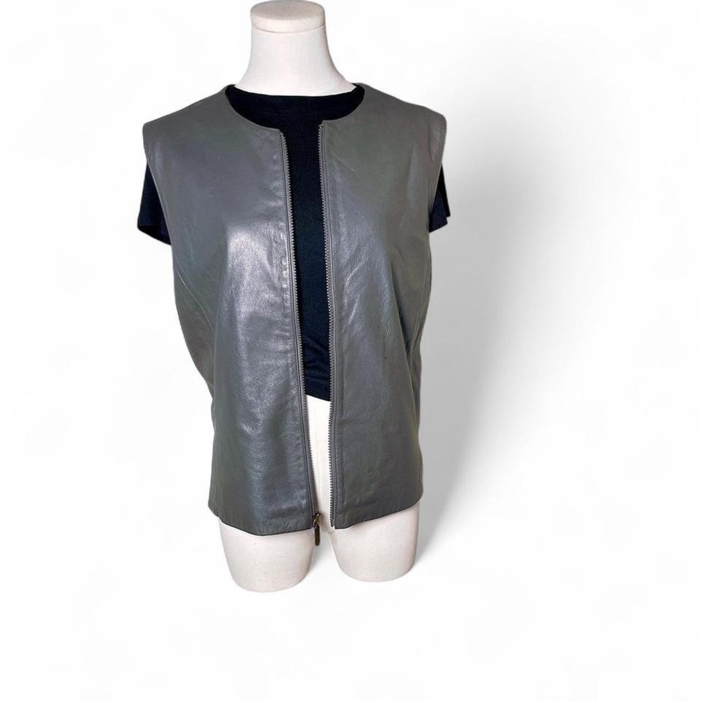 Preston & York Genuine Leather Zip Vest Size 16 Gray Minimalist‎ Chic